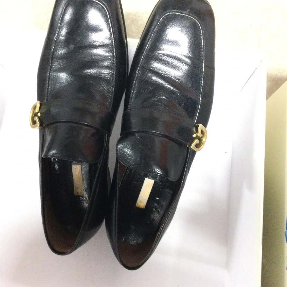Gucci Black Leather Men's Oxford Loafers with Gold Hardware
